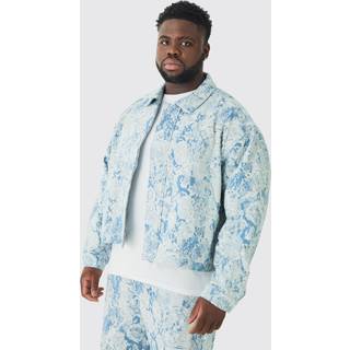 Mens Light Blue Plus Oversized Fit Fabric Interest Denim Jacket