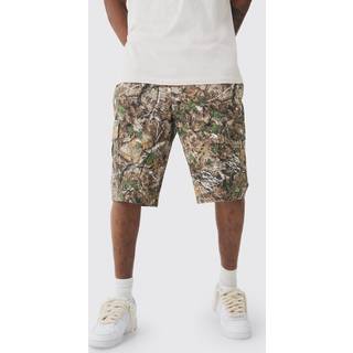 Mens Sand Tall Forest Camo Fixed Waist Relaxed Cargo Shorts