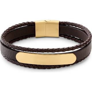 Nomen | Tredobbelt Guldfarvet & Brunt Læder Bolovævet ID Armbånd