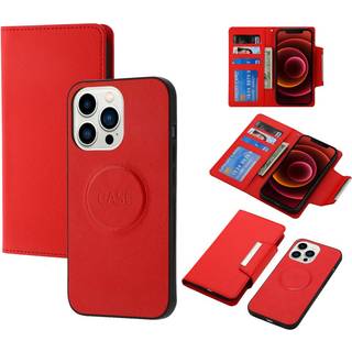 iPhone 15 Pro Max 2-i-1 Kunstlæder Flip Cover m. Pung & Magnetlås - Rød