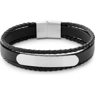 Nomen | Tredobbelt Sølvfarvet & Sort Læder Bolovævet ID Armbånd