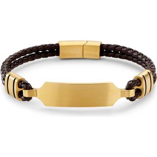 Nomen | Brunt Læder & Guldfarvet ID Plade Armbånd