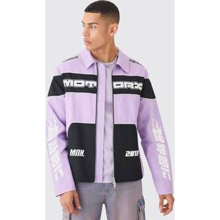 Mens Lilac Collared Twill Moto Jacket