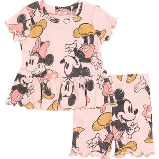 Disney Mickey Mouse Minnie Mouse Sp?db?rn Baby Piger Peplum T-shirt og cykelshorts Outfit S?t Pink 12 m?neder