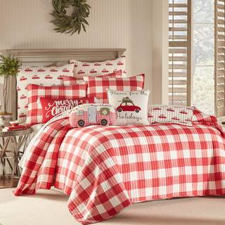 Levtex Home - Road Trip Quilt Set - Full/Queen Holiday Quilt 88x92 og Two Standard Shams 20x26 - Festlig julefarmhouse - Buffalo Check R?d og hvi