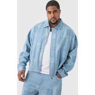 Mens Light Blue Plus Oversized Fit Fabric Interest Denim Jacket