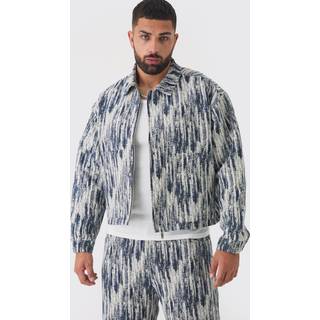 Mens Dark Blue Plus Oversized Fit Fabric Interest Denim Jacket
