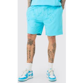Mens Tall Distressed Homme Applique Loose Shorts In Blue
