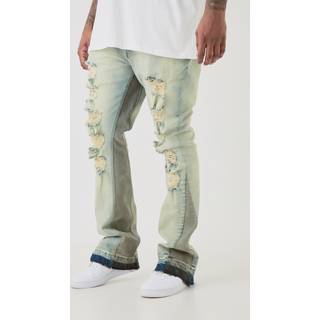Mens Antique Wash Plus Ripped Gusset Detail Stretch Skinny Flared Jeans