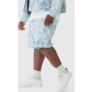 Mens Light Blue Plus Relaxed Fit Fabric Interest Denim Shorts