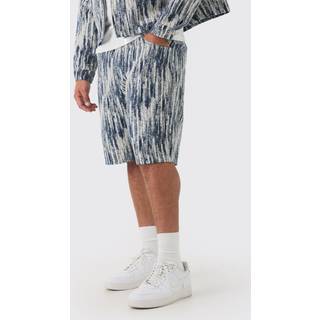 Mens Dark Blue Plus Relaxed Fit Fabric Interest Denim Shorts