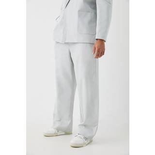Mens Wide Leg Elasticated Waistband Linen Joggers In Grey