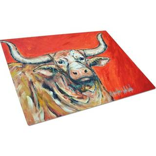 Carolines skatte MW1281LCB Se Red Longhorn Cow Glass Cutting Board Stor dekorativt tempereret glas Køkkenskæring og serveringsplads Stor størrels
