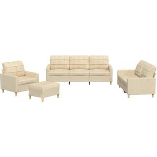 Sofasæt 3 Dele Stof - Creme / med hynder og fodskamler