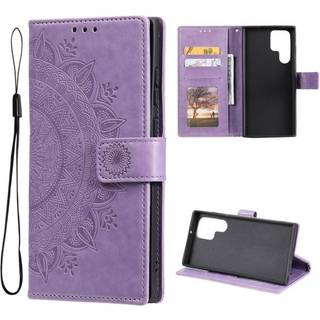 SKALO Samsung S22 Ultra Mandala Flip Cover - Lilla