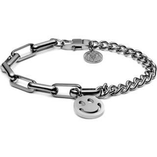 Clarke Amager Armbånd m. Sølvfarvet Curb- og Kabelkæde & Smiley Vedhæng