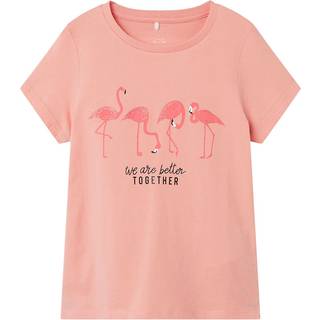 Name It Peach Bud Printet Glitter T-shirt - Str. 7-8y 122/128cm