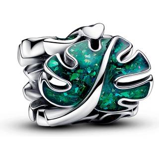 Pandora - Monstera blad med grøn emalje i sølv - 793332c01