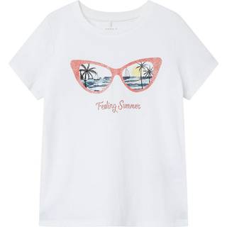 Name It Bright White Printet Glitter T-shirt - Str. 7-8y 122/128cm