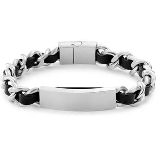 Nomen | Sølvfarvet Kæde & Læder ID Plade Armbånd