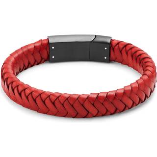 Rødt Flettet Læder Armbånd