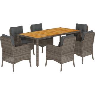 Spisebordssæt Til Haven 5 Dele Med Hynder Polyrattan - 6 / Grå / 190 cm bordlængde