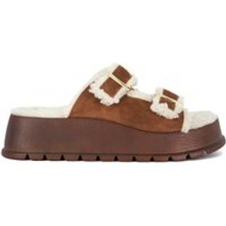Dune London Dune London Brown Lazio Flatform Shearling Sandals