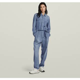 Denim Jumpsuit Long Sleeve - Medium blue - Women