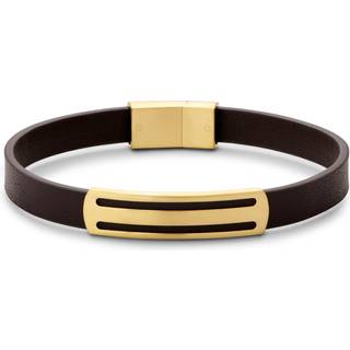 Nomen | Guldfarvet & Brunt Læder Stribet ID Armbånd