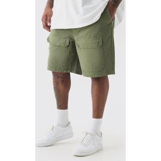 Mens Khaki Plus Elasticated Waist Relaxed Contrast Drawcord Shorts
