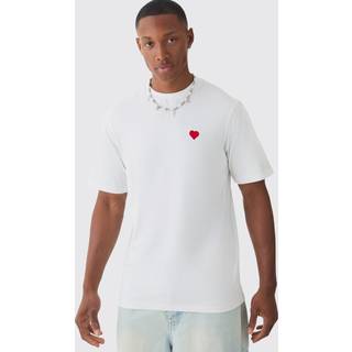 Mens White Heart Embroidered T-shirt