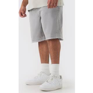 Mens Grey Plus Fixed Waist Raw Hem Relaxed Gusset Shorts