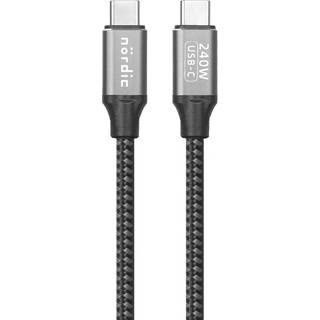 NÖRDIC 1m USB-C til C nylonflettet kabel hurtigopladning med PD3.1 240W 48V 5A med Emarker