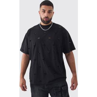 Mens Black Plus Oversized Distressed Overdye T-shirt
