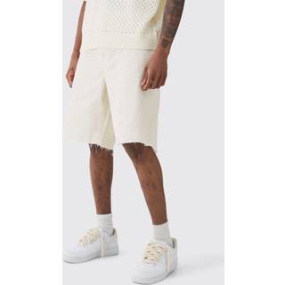Mens Ecru Tall Fixed Waist Raw Hem Relaxed Gusset Shorts