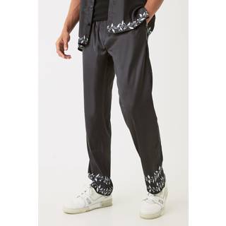 Mens Black Elasticated Waist Satin Hem Detail Straight Trouser