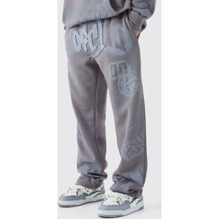 Mens Mid Grey Relaxed Graffiti Applique Joggers