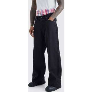 Mens True Black Extreme Baggy Rigid Double Waistband Jeans