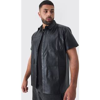 Mens Black Plus PU Utility Pocket Shirt