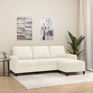 3-personers sofa med fodskammel 180 cm velour cremefarvet