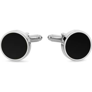 Runde Sølvfarvede Manchetknapper med Onyx