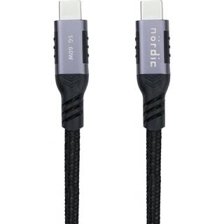 NÖRDIC 1m USB3.2 Gen1 USB-C til C nylonflettet kabel hurtig opladning 3A 5Gbps Strømforsyning PD 60W
