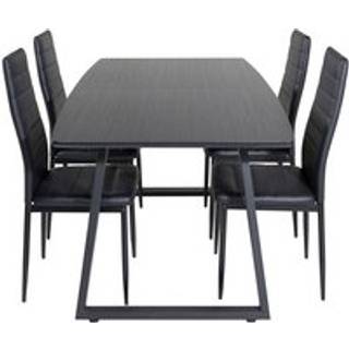 IncaBLBL spisebordssæt spisebord udtræksbord længde cm 160 / 200 sort og 4 Slim High Back stole PU kunstlæder sort.