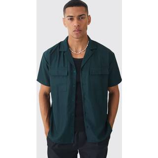 Mens Khaki Oversized Revere Soft Twill Cargo Pocket Shirt