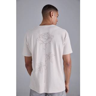 Mens Ecru Line Drawing Rose Stem Print T-shirt