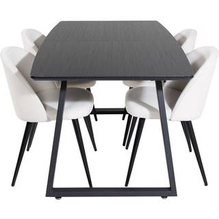 IncaBLBL spisebordssæt spisebord udtræksbord længde cm 160 / 200 sort og 4 Velvet stole fløjl beige, sort.