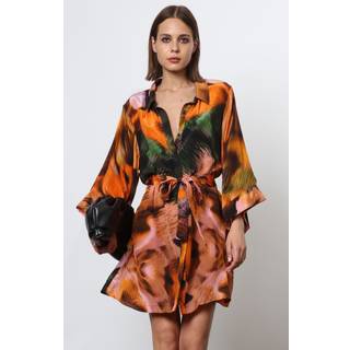 Religion Religion Orange Tunic Shirt Dress With Kimono Sleeves in Bright Floral Print - EU 44 (UK 16)
