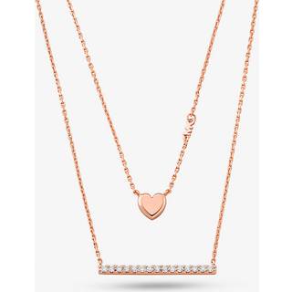 MK Precious Metal-Plated Sterling Silver Double Heart and Pavé Bar Necklace - Rose Gold - Michael Kors - ONE SIZE