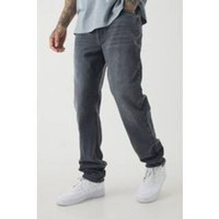Mens Mid Grey Tall Straight Rigid Jeans
