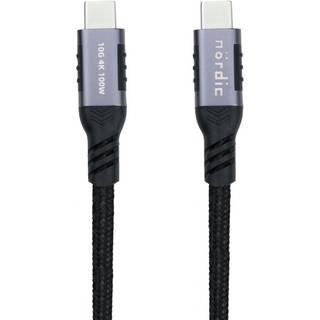 NÖRDIC 25 cm USB3.2 Gen2 USB-C til C Nylonflettet kabel Hurtigopladning med strømforsyning PD100W 10Gbps 5A med Emarker